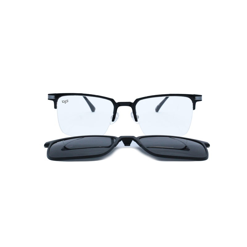 OJO personal style square ultem titanium black frame and silver temples and d. L. With p. Clip on, , medium-null
