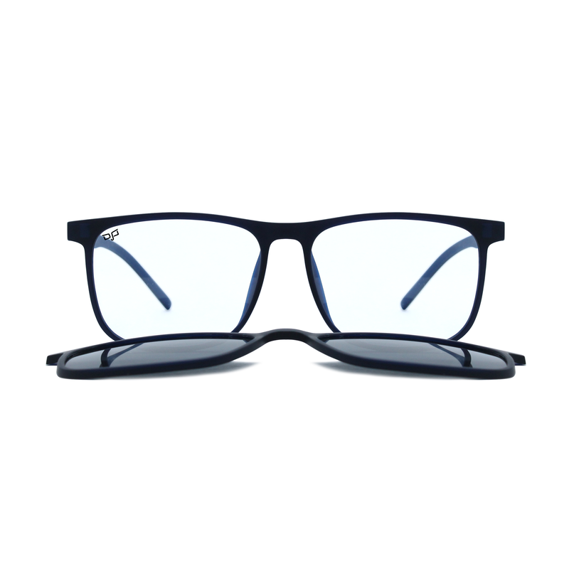 OJO personal style handmade square black blue frame and temples and demo lenses with p. Clip on, , medium image number null