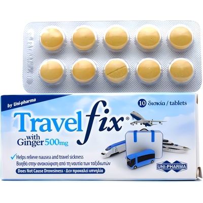 Travel fix ginger 500mg 10 tablets, , medium