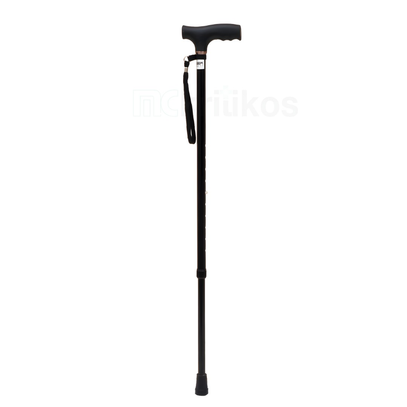 Folding aluminium walking stick, black, , medium-null
