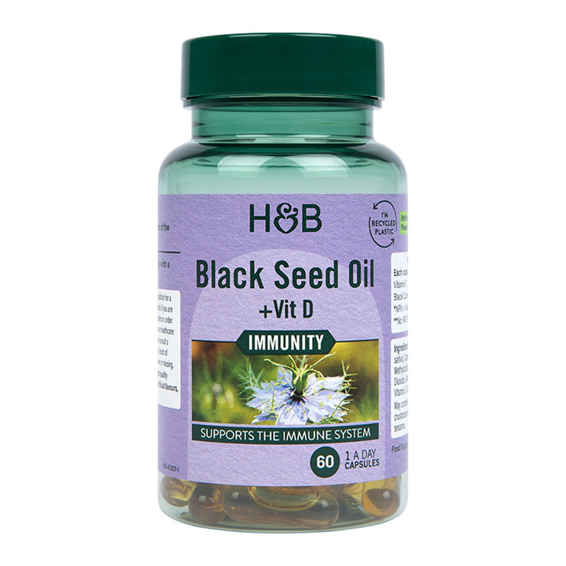 Holland & barrett black seed oil +vit d 60 capsules-null