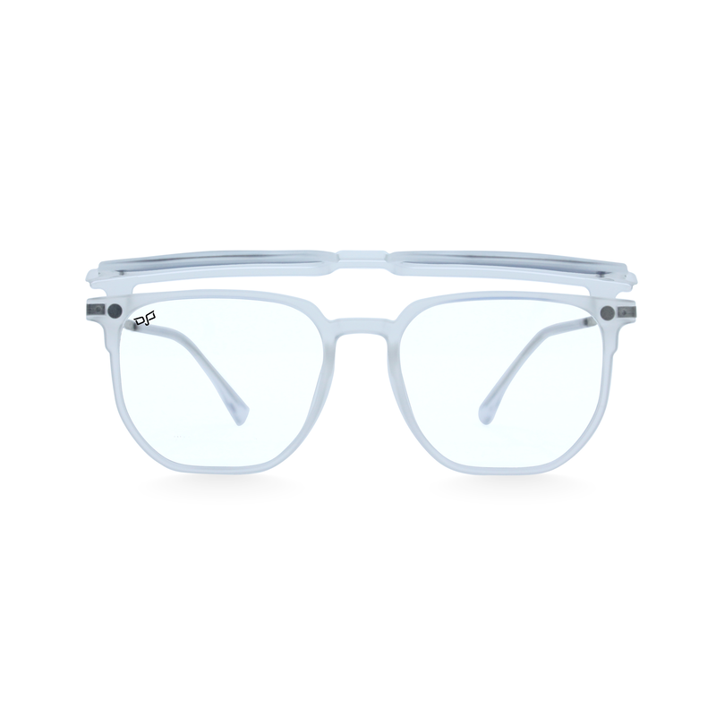 OJO personal style square clear frame with metal silver temples and demo lenses and p. G. Clip, , medium image number null