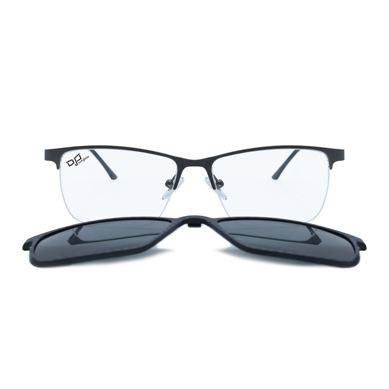 Product image: OJO personal style square gun frame and temples and demo l. With carbon polarised clip, , medium-null