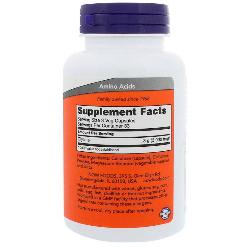 Product image: Now foods - glycine 1000mg x 100 veg capsules, , medium-null