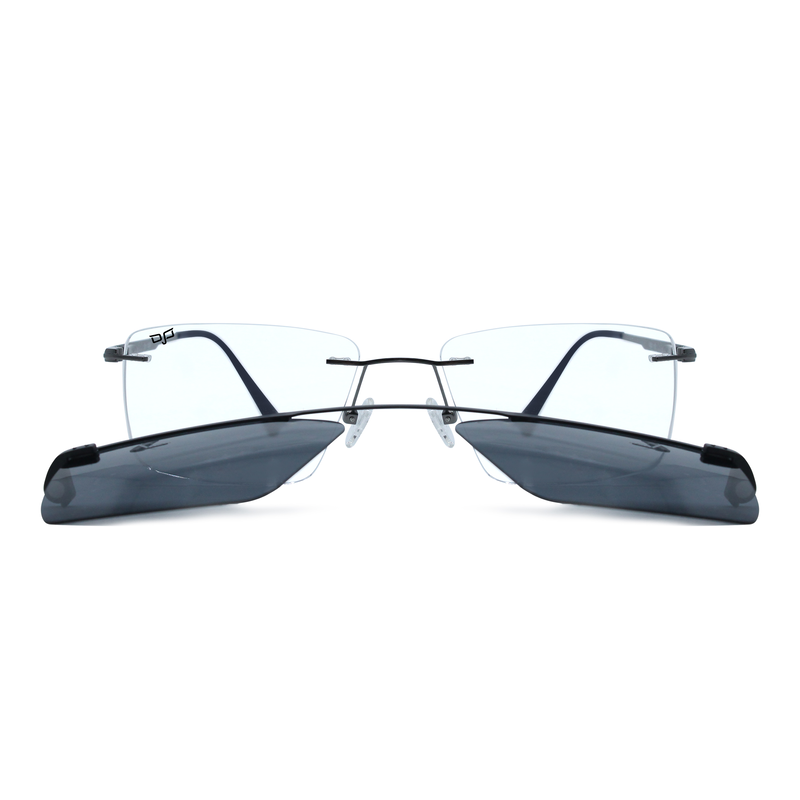 Product image: OJO personal style square silver blue frame and temples and demo lenses with polarised clip on, , medium-null