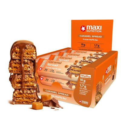 Maxi nutrition crispy waffle protein bars 39gr caramel spread, , medium