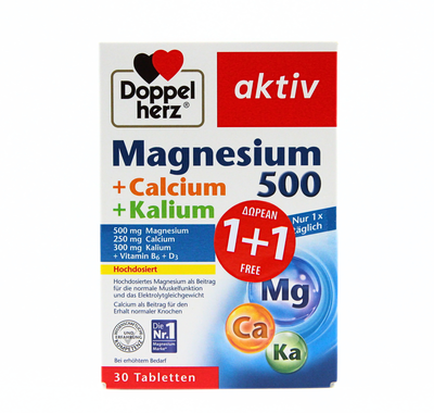 Doppelherz magnesium 500 + calcium + kalium x 30 tablets pack 1+1, , medium