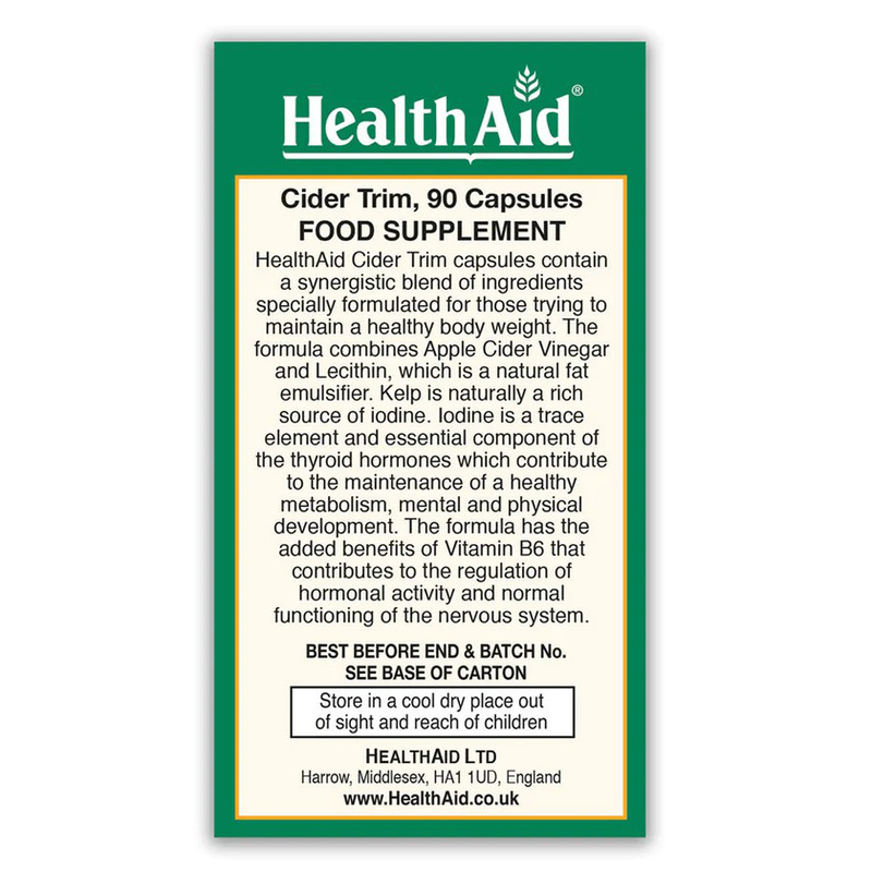 Health aid cider trim x 90 tablets - apple cider vinegar, lecithin & kelp for the achivements of weight loss, , medium-null