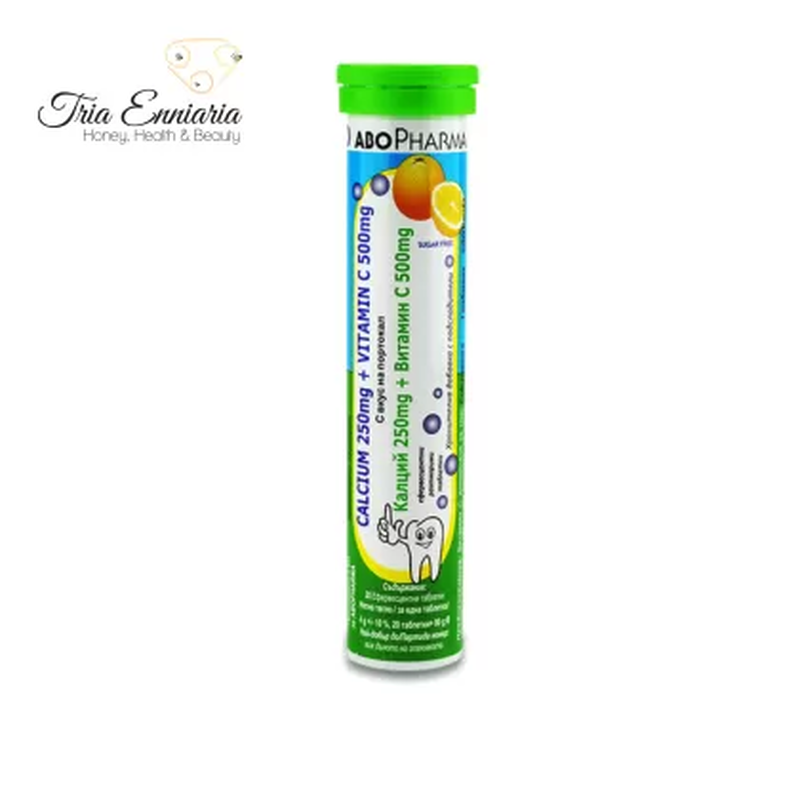 Product image: Calcium 250 mg and vitamin c 500 mg, 20 effervescent tablets, abo pharma, , medium-null