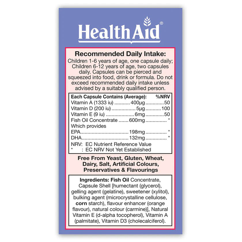 Health aid kidz omega x 60 chewable capsules - omega-3 & essential vitamins with orange flavor, , medium image number null