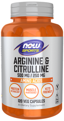 Now arginine & citrulline 500mg 120 vegetable capsules, , medium