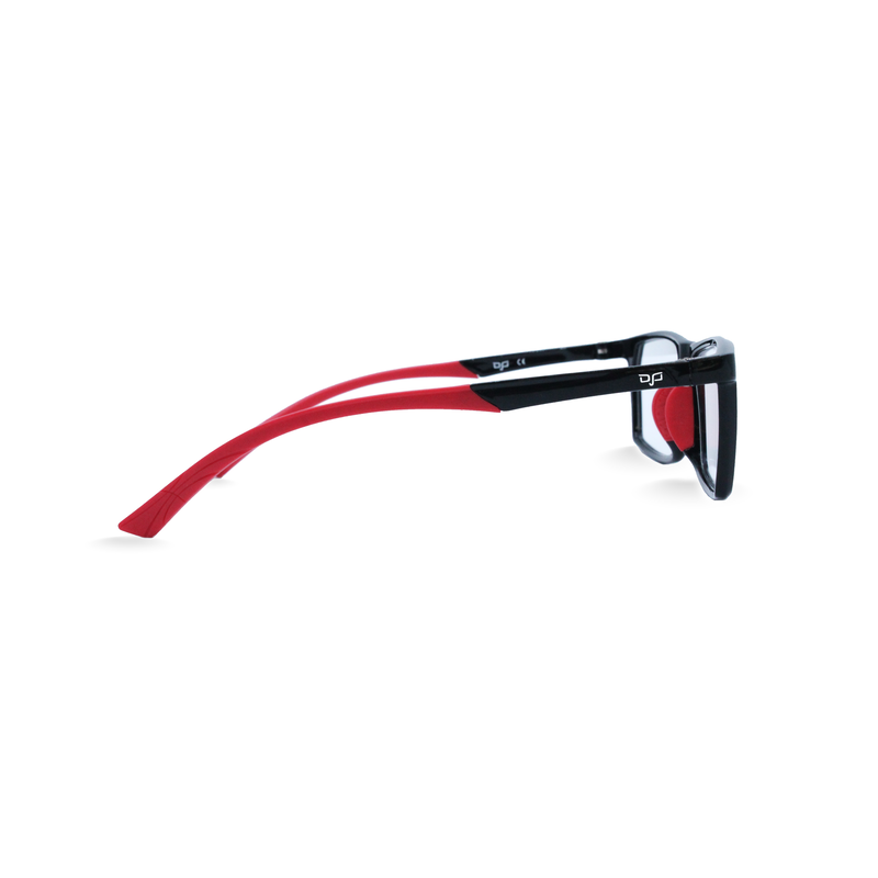 Product image: OJO personal style sport black frame and black red rubber temples with demo lenses, , medium-null