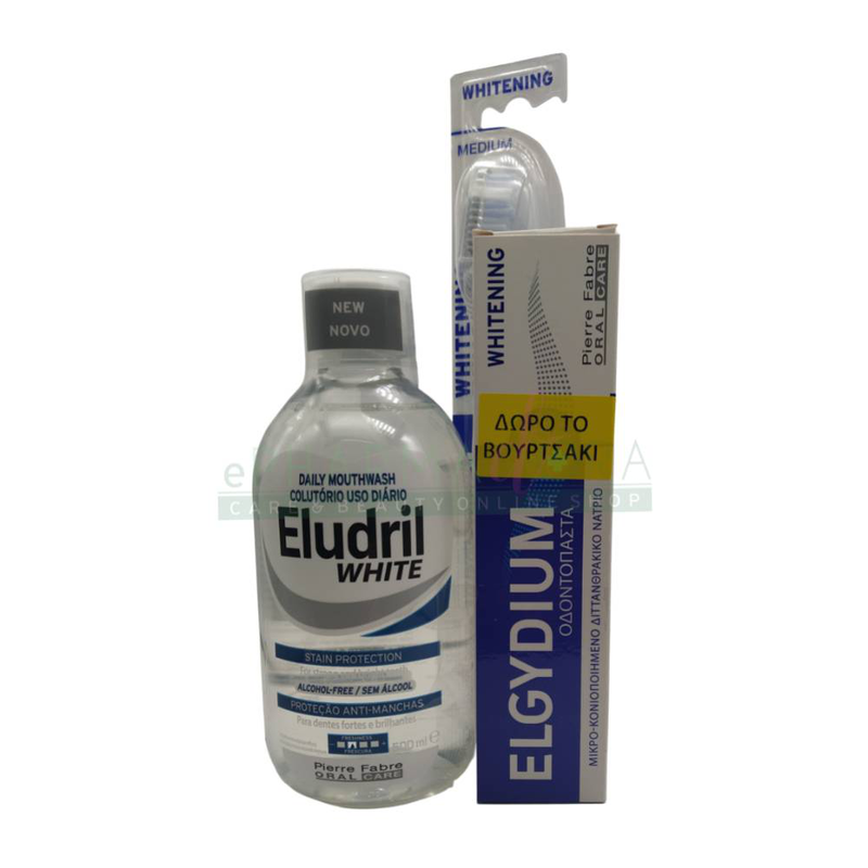 Eludril kit whitening. Includes eludril white alcohol- free mouthwash 500ml & toothpaste 75ml & toothbrush medium, , medium-null