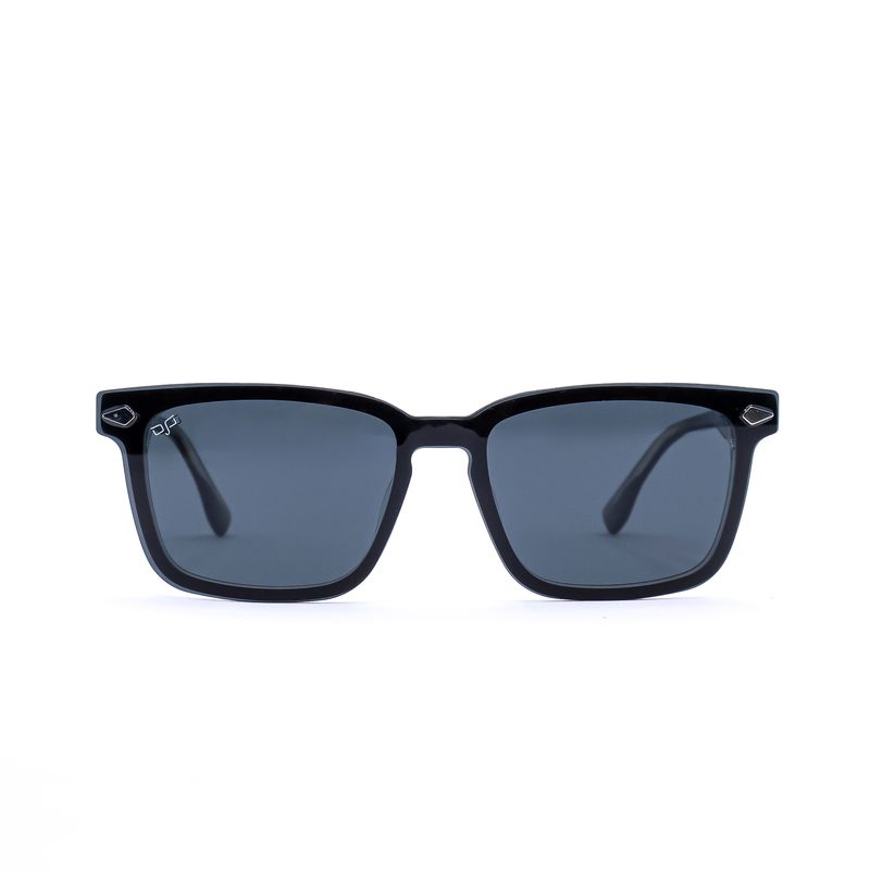 OJO optical square handmade brown frame and temples and demo lenses with polarised clip on, , medium-null