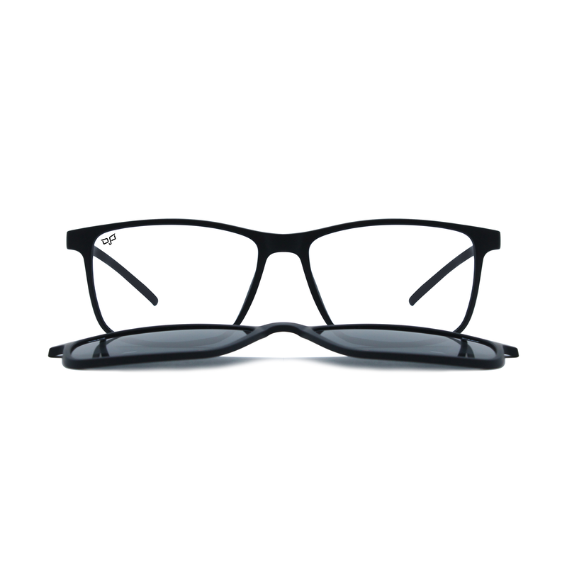 OJO personal style handmade square black frame and temples and demo lenses with p. Clip on, , medium image number null