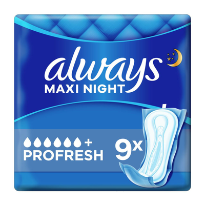 Always maxi profresh night w/out wings, servietes, 9