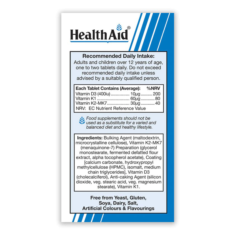Product image: Health aid vitamin k complex + vitamin d3 x 30 tablets - supports stronger bones and teeth, , medium-null