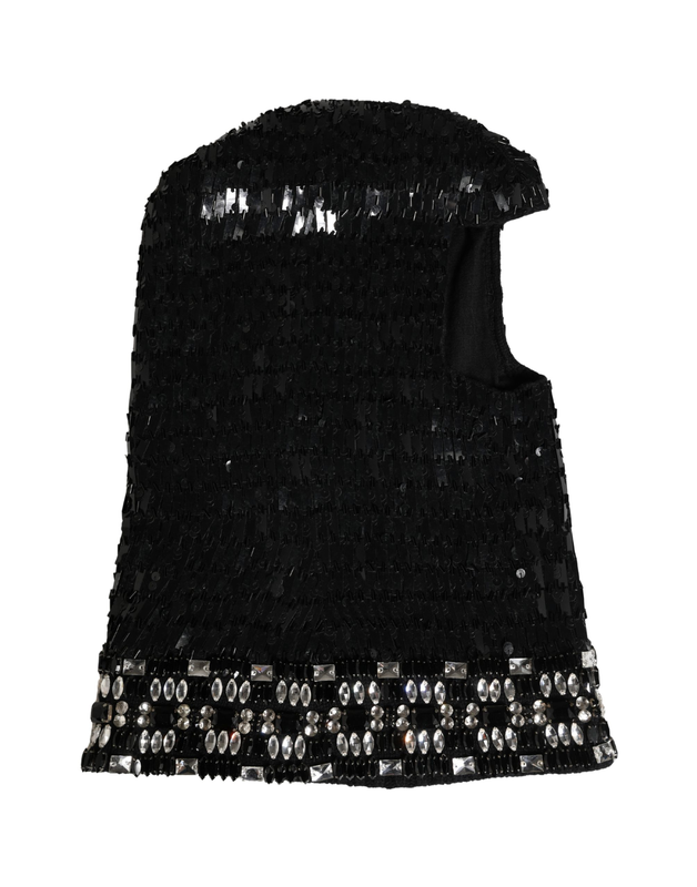 Black wool crystal embellished balaclava hat-null