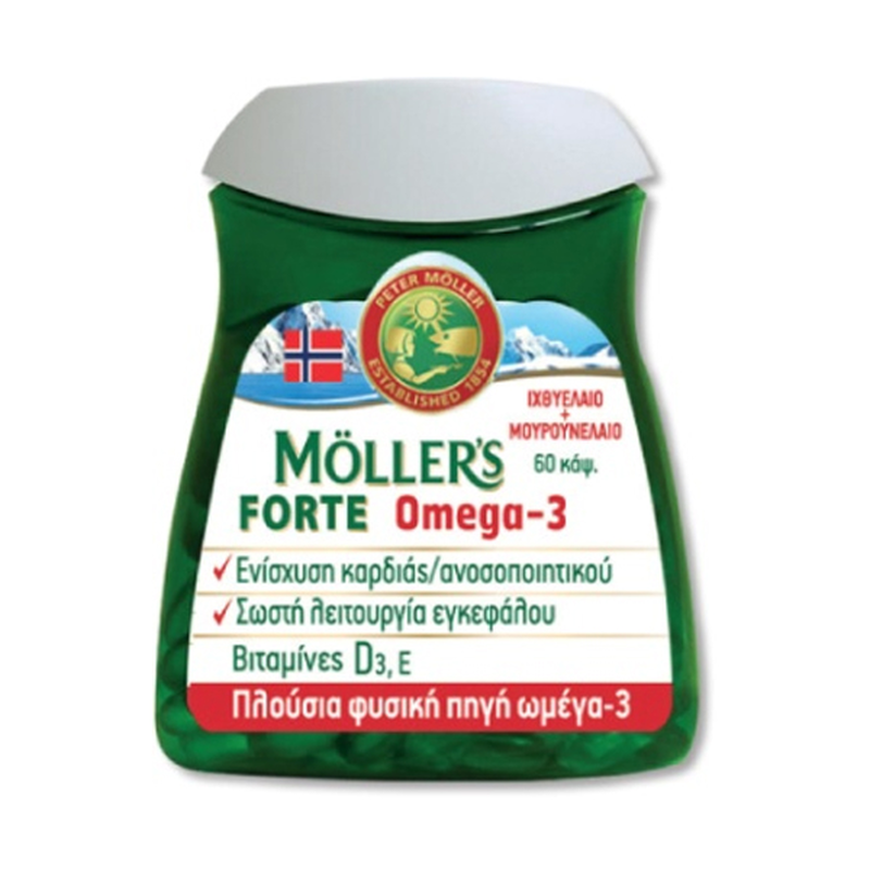 Moller's forte omega-3 &iota;&chi;&theta;&upsilon;έ&lambda;&alpha;&iota;&omicron; & &mu;&omicron;&upsilon;&rho;&omicron;&upsilon;&nu;έ&lambda;&alpha;&iota;&omicron; 60 &kappa;ά&psi;&omicron;&upsilon;&lambda;&epsilon;&sigmaf;, , medium-null