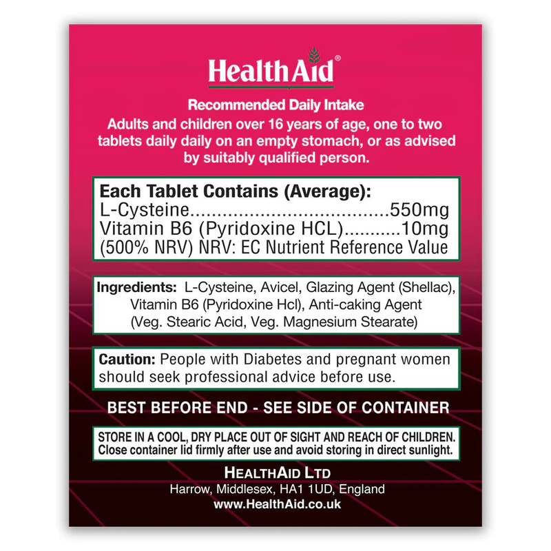 Health aid l-cysteine 550mg x 60 tablets - with b6, , medium image number null