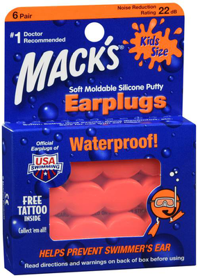 Mack's soft moldable silicone putty earplugs kids size waterproof 6 pairs