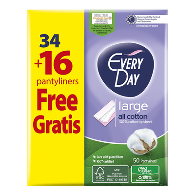 Every day all cotton large 0170, pantyliners, 34+16free, , medium