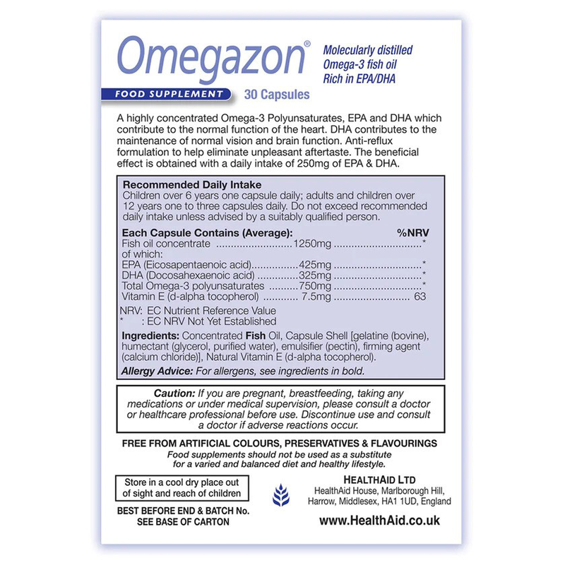 Product image: Health aid omegazon - omega-3 fish oil 750mg x 30 capsules - for healthy heart brain & vision, , medium-null