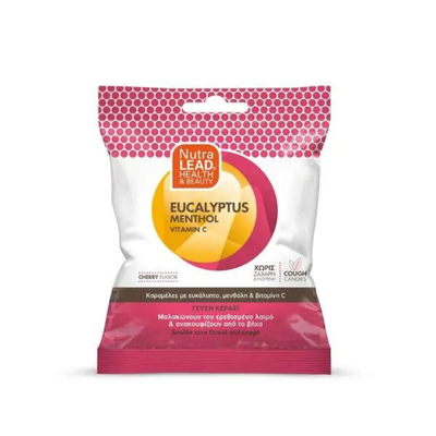 Nutralead eucalyptus menthol vitamin c cherry flavor sugar free cough candies 40gr, , medium