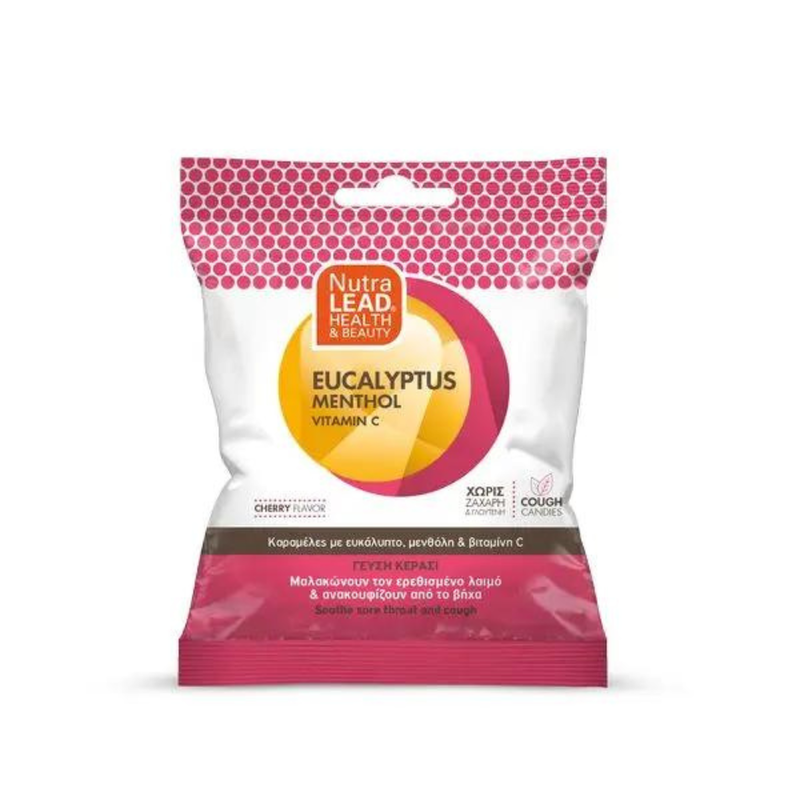 Product image: Nutralead eucalyptus menthol vitamin c cherry flavor sugar free cough candies 40gr, , medium-null