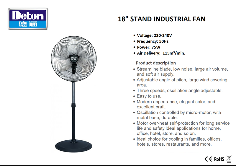Product image: Deton commercial stand fan 18″ 75w 45t-s, , medium-null