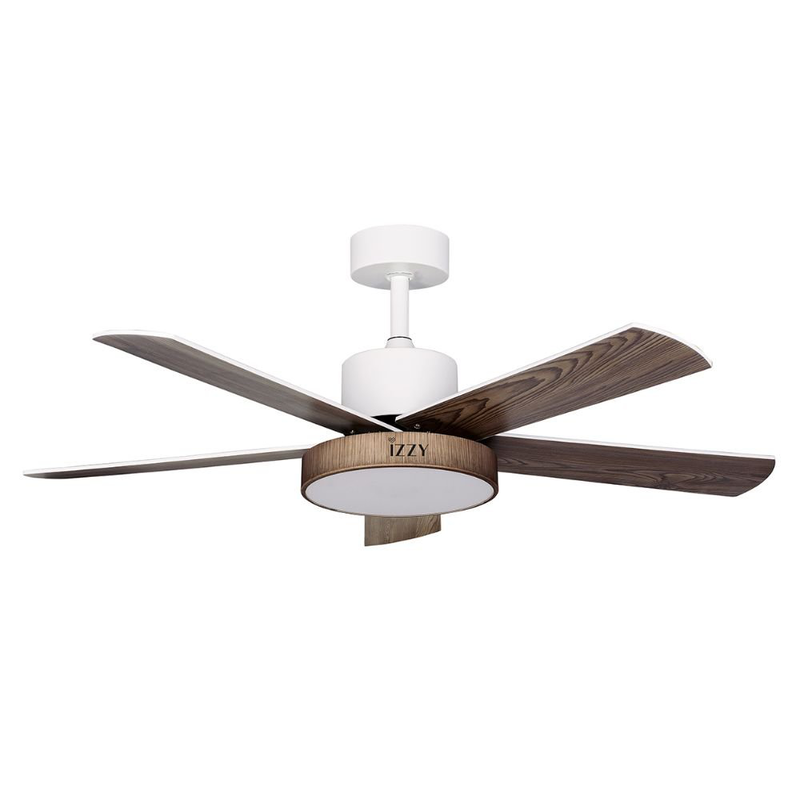 Izzy iz-9032 ανεμιστήρας οροφής 132cm με dc μοτέρ, led φωτισμό, τηλεχειριστήριο & διπλής όψης πτέρυγα λευκό/καφέ, , medium-null