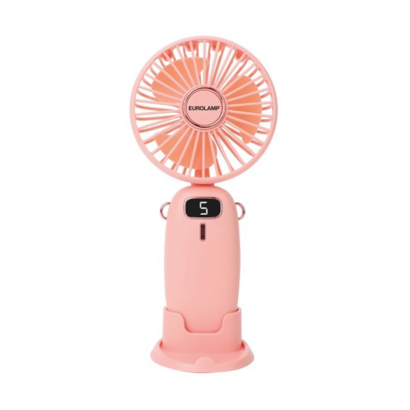 Eurolamp handheld fan USB rechargeable with mobile holder &phi;9 pink-null