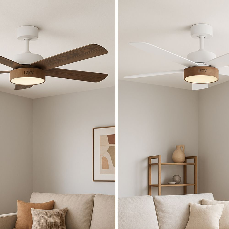 Product image: Izzy iz-9032 ανεμιστήρας οροφής 132cm με dc μοτέρ, led φωτισμό, τηλεχειριστήριο & διπλής όψης πτέρυγα λευκό/καφέ, , medium-null