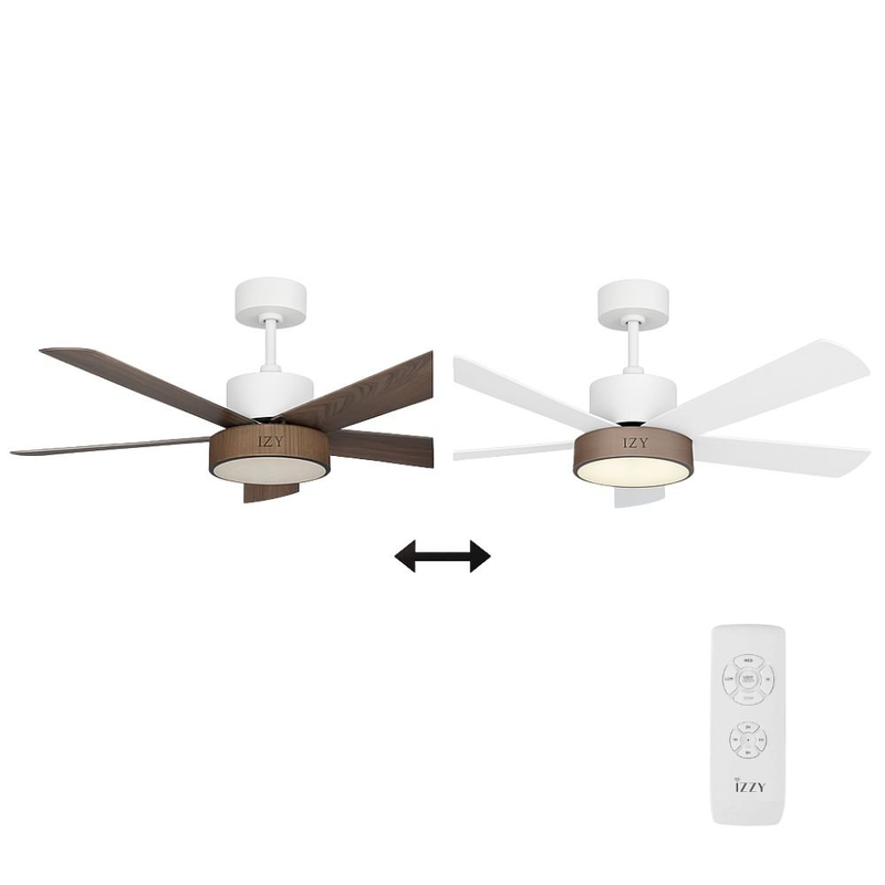 Izzy iz-9032 ανεμιστήρας οροφής 132cm με dc μοτέρ, led φωτισμό, τηλεχειριστήριο & διπλής όψης πτέρυγα λευκό/καφέ, , medium-null