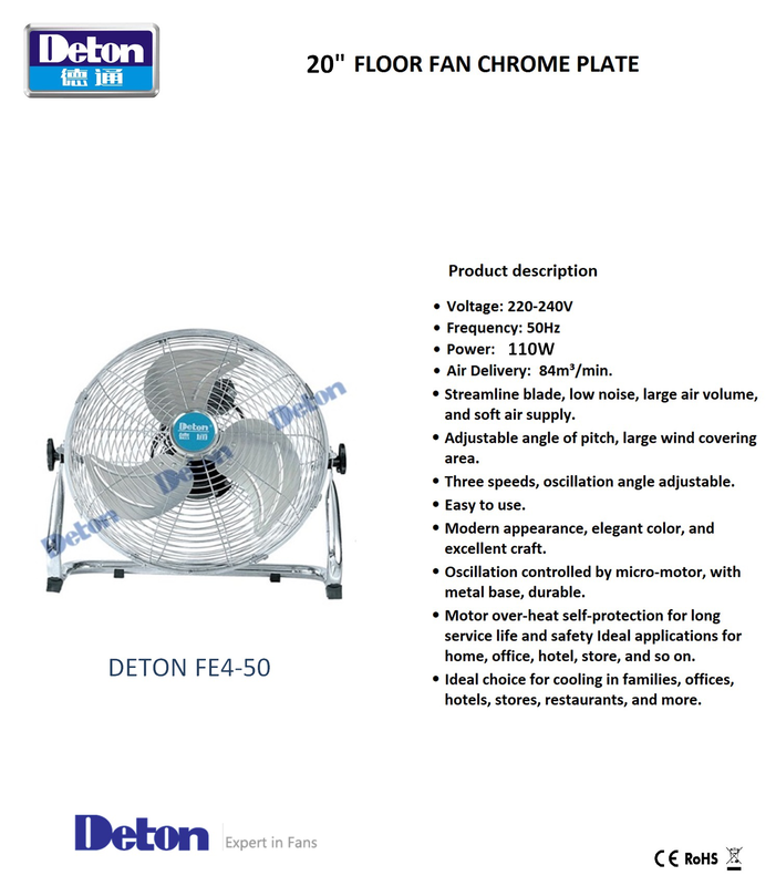 Deton industrial floor fan  20″ chrome plate 110w fe4-50, , medium image number null
