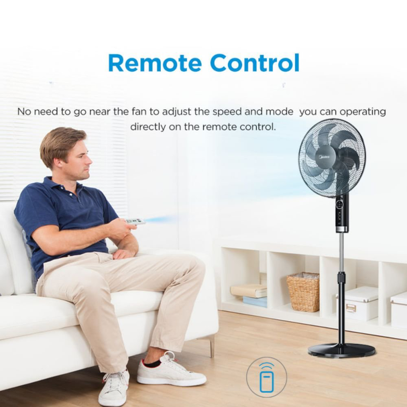 Product image: Midea ηλεκτρικός ανεμιστήρας δαπέδου με τηλεχειριστήριο, ρυθμιζόμενο ύψος & χρονοδιακόπτη (fs40-23mr), , medium-null