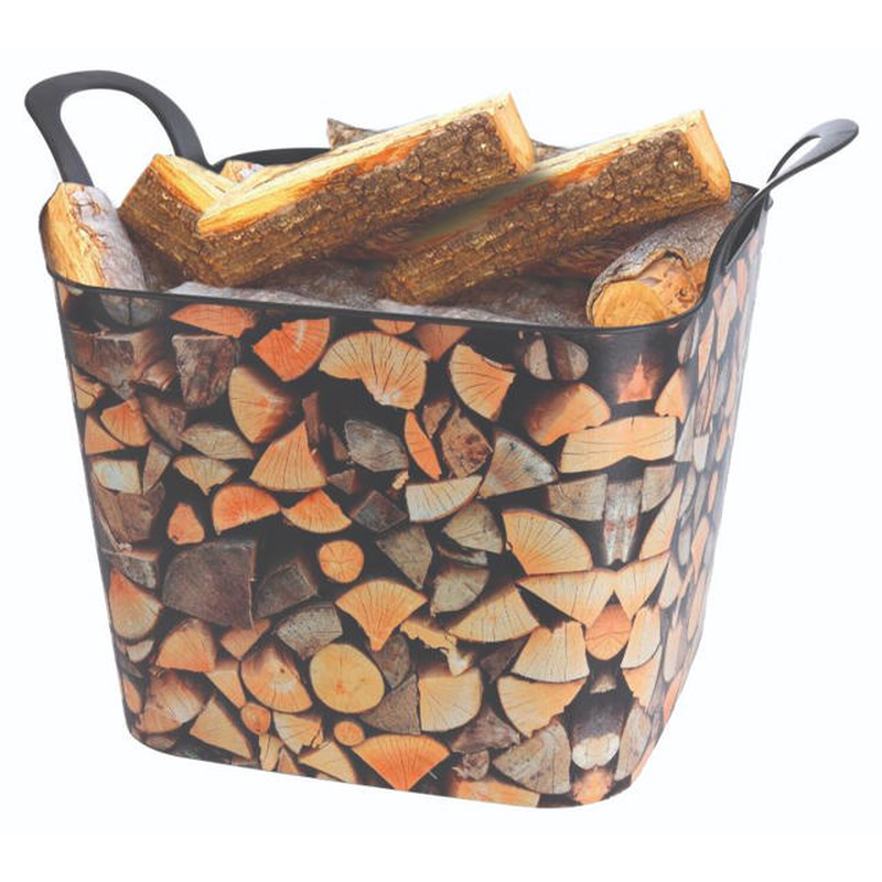 Flexible basket with wood design 36l, , medium-null