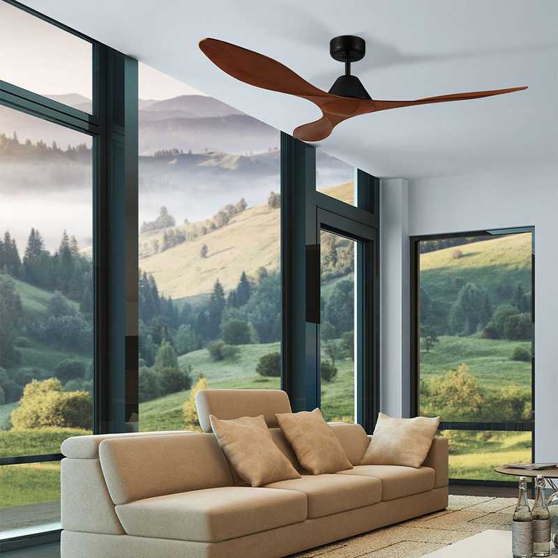 Eglo 'antibes' ceiling fan dc motor 3-abs blades 52-inch teak+black matt remote control, , medium-null