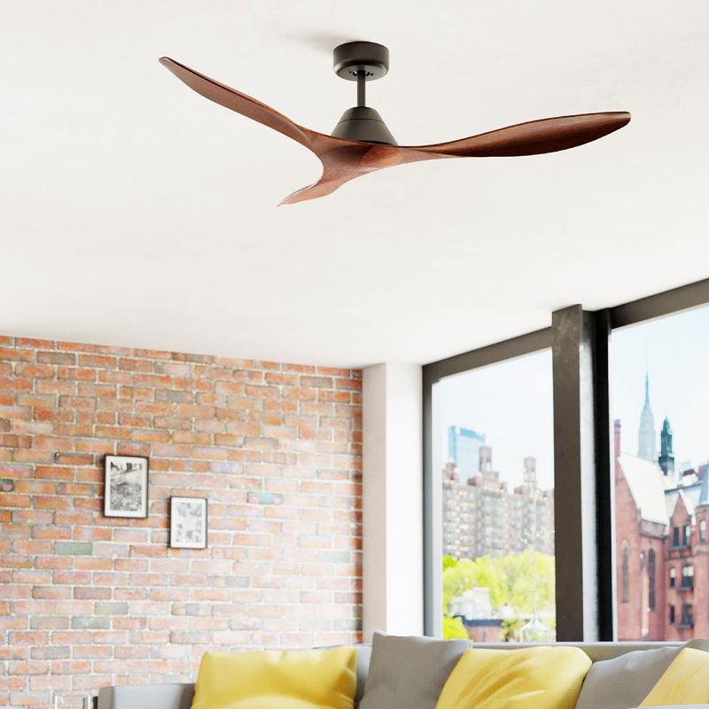 Eglo 'antibes' ceiling fan dc motor 3-abs blades 52-inch teak+black matt remote control, , medium-null
