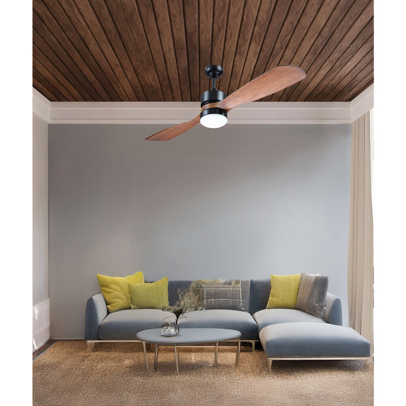 Eurolamp ceiling fan black with 2 wooden fans &phi;132 led light 12w 4000k and 35w dc motor control-null