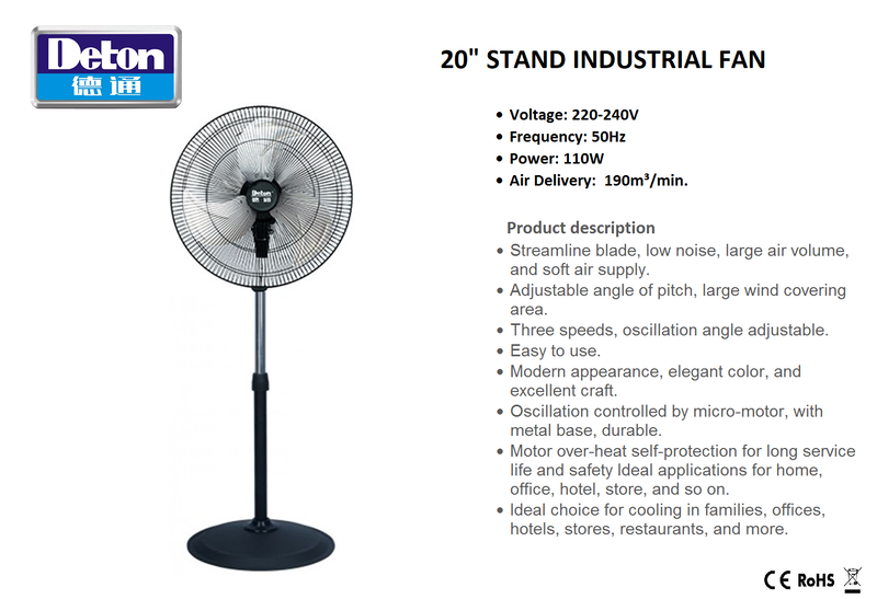Product image: Deton commercial stand fan 20″ 110w 50t-s, , medium-null