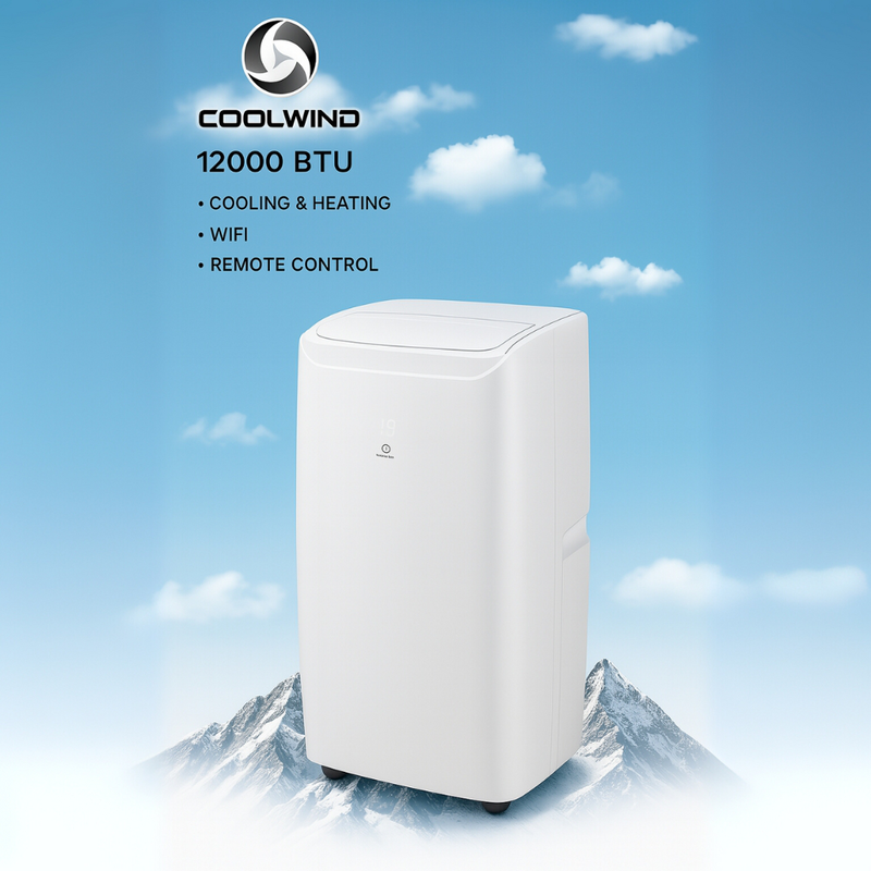 Product image: Coolwind φορητό κλιματιστικό 12000 btu με Wi-Fi με 4 λειτουργίες ψύξη, θέρμανση, ανεμιστήρας, αφύγρανση, αυτόματη, , medium-null