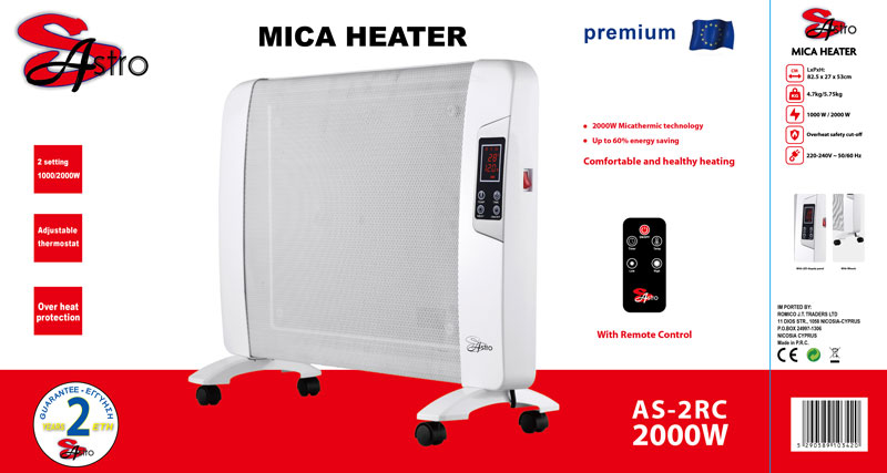 Sastro as-2rc mica heater with remote control 2000w, , medium-null