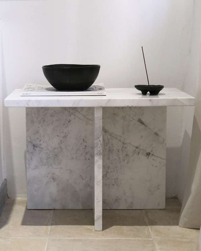 Side marble table / &tau; shape / white glossy, , medium-null