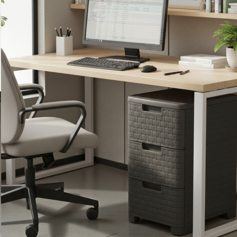 Rattan συρταριερα με 3 συρταρια - μαυρο, , medium-null