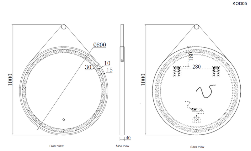 Round led mirror with gold frame ⌀80x100cm, , medium-null