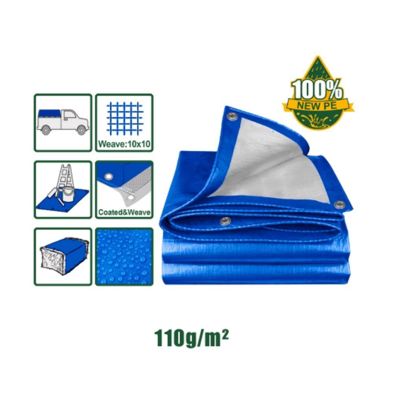 Product image: Jadever πολυχρηστικό αδιάβροχο βαρύ κάλυμμα μουσαμά 3x3m,110gsm με επένδυση & αλουμινένιους κρίκους, μπλε, , medium-null