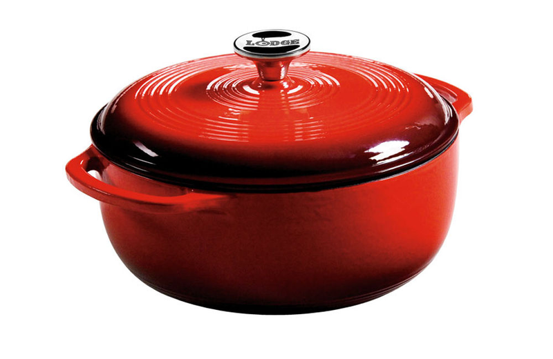 Product image: Lodge 4.2 lt red enameled cast iron dutch oven with loop handles, , medium-null