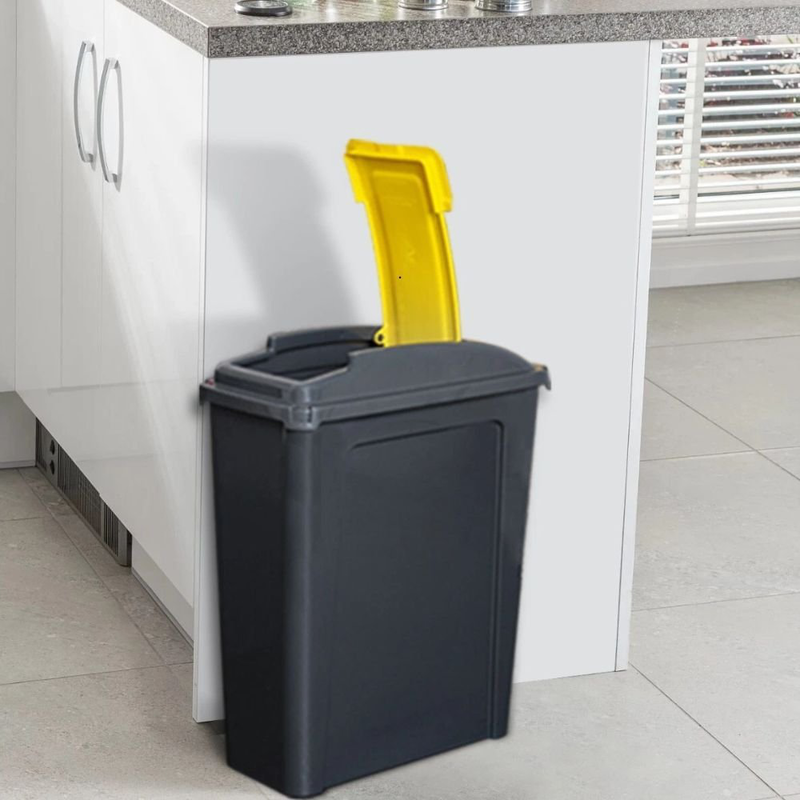Product image: Κάδος ανακύκλωσης 25l με κίτρινο καπάκι & καπάκι flip, ανθεκτικός, στενός & ιδανικός για εσωτερικούς χώρους, , medium-null