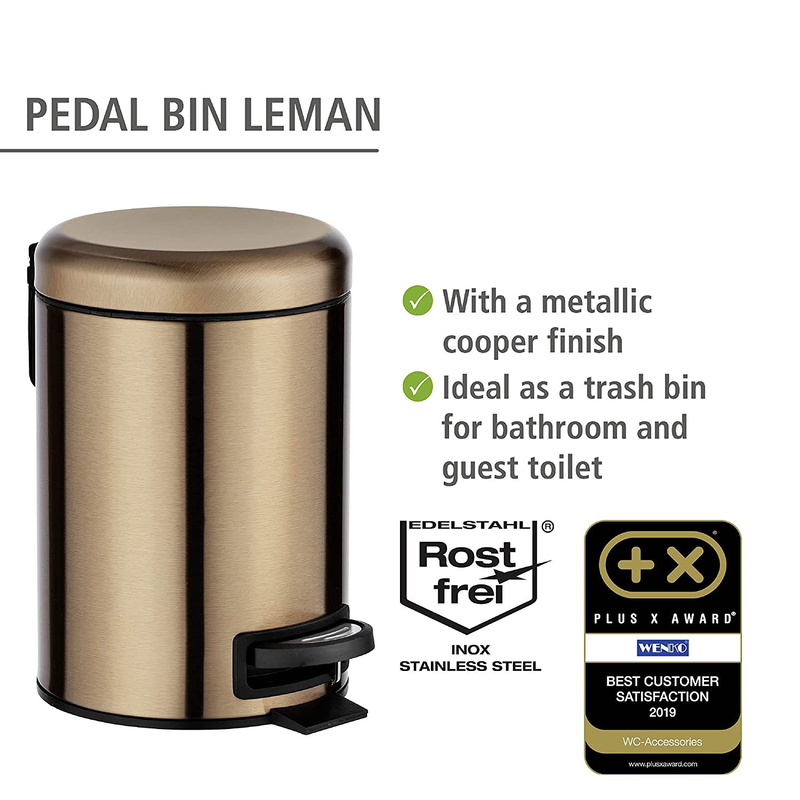 Product image: Wenko pedal bin leman 3l metallic copper, , medium-null